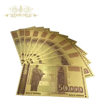 Nowy typ 10 szt./lot kolor Bułgaria 50 000 lewów banknot tata Złoty banknot do kolekcji 999 złota. Plastikowa tuleja bez polimeru