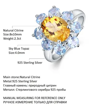 Dizy solidny pierścień 925 srebro naturalny żółty owalny cytryn Topaz niebieski okrągły pierścień dla kobiet ślub zaręczyny wykwintne biżuteria