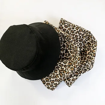 Lato retro moda leopard Rybacka czapka dwustronna, miękka, uniwersalna koreańskiej casual wiadro kapelusz kobiety
