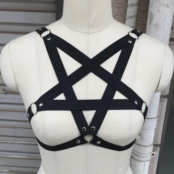 Exy lingerie pentagram więzów uprząż women sexy Body Harness black gothic club Gothic Harajuku pentagram rave wear bondag biustonosz