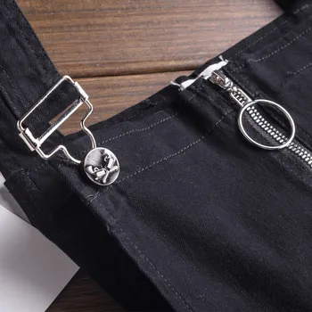 2019 hip-hop podarte szelki codzienne dżinsy noszone jeansy ogrodniczki męskie denim śliniaki kombinezony luźne spodnie z wieloma kieszeniami 092503