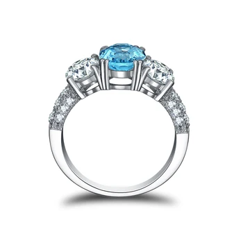 QYI Blue Gemstone 925 srebro biżuteria naturalny 2 karat błękitny topaz pierścień owalny kształt obrączki moda pierścienie dla kobiet