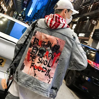 ICPANS męskie jeansowe kurtki odzież uliczna 2019 hip-hop casual Patchwork uszkodzenie problematyczne punk-rock denim płaszcz odzież wierzchnia graffiti