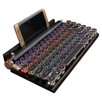 Nowy gorący klawiatury maszyny do pisania Bezprzewodowa Bluetooth RGB kolorowe podświetlenie retro mechaniczna klawiatura do telefonu komórkowego, tabletu, laptopa