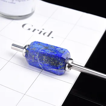 Runyangshi 1 szt. 304 Kryształ uzdrowienie słomy niebieski lapis lazuli 18/8 stal nierdzewna ptfe niebieski Lapis lazuli słomki z pędzlem