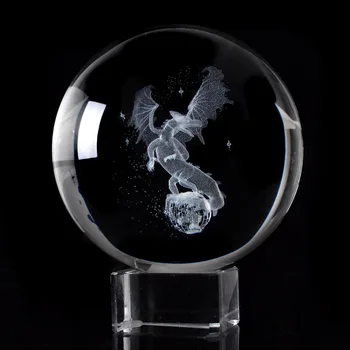 Nowoprzybyły 60/80 mm Smok miniatury kryształowa kula 3D grawerowanie laserowe kwarcowy szklanej kuli Kula domowego biura wystrój ozdoba prezent