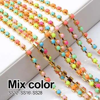 Mix kolor 5 metrów/10 jardów akrylowe rhinestone łańcuch złoto SS12/SS16/SS28 do ubrań darmowa wysyłka