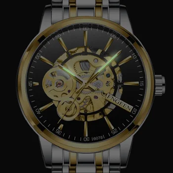 Czarny zegarek duża tarcza automatyczne mechaniczne zegarki męskie zegarek puste świecące wodoodporny moda zegarek Zegarek dla mężczyzn chłopców