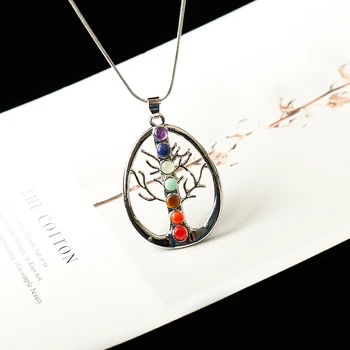 1 szt. kolorowe siedem czakr biżuteria wisiorek naszyjnik mineralne lecznicze kryształy różowy kwarc medytacja przyjęcie prezent DIY