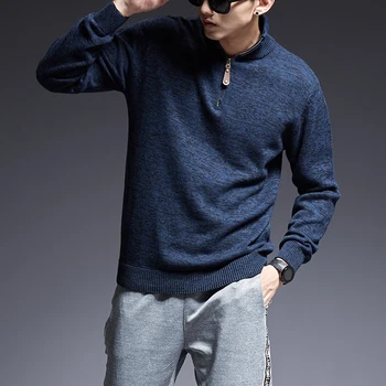 2021 Nowy Modny Sweter Marki Mężczyźni Sweter Ciepły Slim Fit Swetry Dzianina Golf Jesień Koreański Styl Casual Odzież Męska
