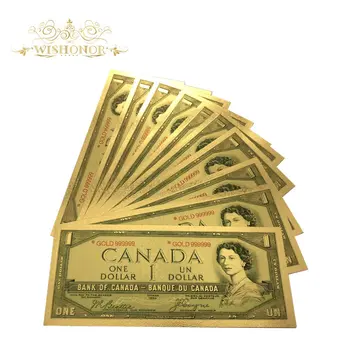 Upominki prezenty dla 10 szt./lot dla banknotów Kanada 1 dolar banknotów banknotów w złocie 24K złota folia papierowe pieniądze na prezenty