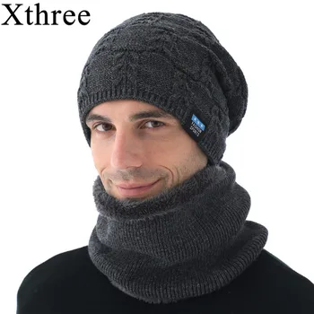 Xthree męskie czapki zimowe czaszki dziana czapka szalik z podszewką wełniany męski Gorras Bonnet czapki zimowe dla mężczyzn czapki kapelusze