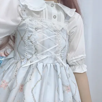 Japońska słodka koszula Lolita Peter Pan kołnierz przekładany rękaw wiktoriańska koszula Kawaii dziewczyna gotycka Lolita top Loli cosplay