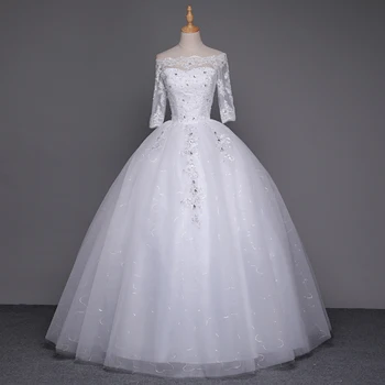 Fansmile 2020 Robe De Mariage Princess Sleeve koronkowa suknia ślubna na zamówienie Vestido De Noiva FSM-584F