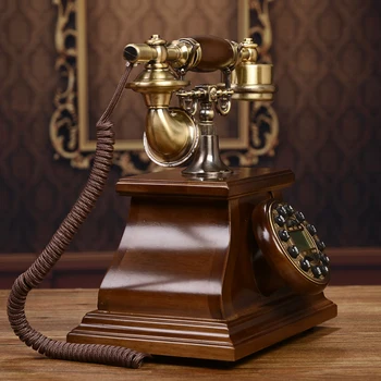 Retro przyciskowy zestaw przewodowy telefon domowy biuro dekoracyjny telefon stacjonarny z id dzwoniącego, automatyczne ponowne wybieranie, podświetlenie, drewniana podłoga telefon