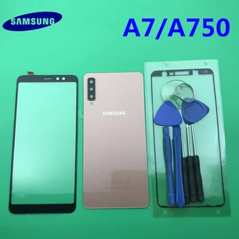 Oryginalny szklany obiektyw przedniego ekranu dla Samsung Galaxy A7 A750 SM-A750F 2018 tylna pokrywa baterii pokrywa obudowy z klejem