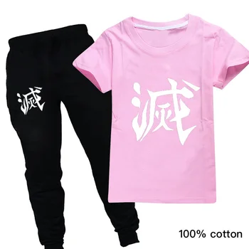 Demon Slayer Supernatural Anime T-Shirt Pants and Toddler Girl Clothes Set Character Shinobu Kocho Kids Summer Clothing Boutique