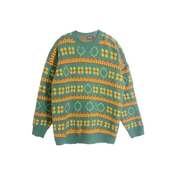 Vintage w paski sweter z dzianiny top dla kobiet, jesień 2020 nowy sweter z luźnymi rękawami i starymi rękawami przypływ długi sweter płaszcz sweter z dzianiny