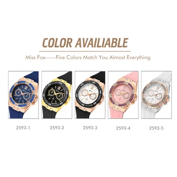 MISSFOX kobiety kwarcowy zegarek mody luksusowej marki różowe złoto Bling damskie zegarki Diament czarny gumowy pasek damski zegarek Xfcs 2020