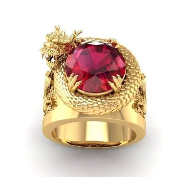 Luksusowe czerwone kamienie Złoty pierścień smoka dla коктейльной imprezy mężczyźni kobiece pierścień ślub zaręczynowy pierścień Cyrkon Kryształ pierścień hip hop biżuteria