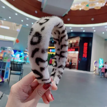 Hurtowa sprzedaż nowy zimowy leopard print faux opaska na głowę dla kobiet akcesoria do włosów ciepły futrzany taśma do włosów Hotsale obejmy opaski