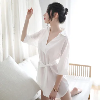 Szlafrok Damski strój kąpielowy szlafrok zestawy głęboki dekolt NAK piżamy kimono seksowna bielizna Damskie przezroczyste bielizna nocna bielizna Damska odzież domowa