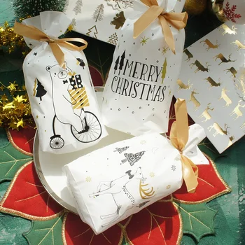 23.5*14.5 cm 50szt Christmas Santa Claus Renifera Bag Design Christmas Party Gift Plastic Packaging bag As DIY Bake Use