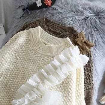 Nomikuma damski sweter siatka wzburzyć patchwork z dzianiny sweter topy 2020 jesień zima przyczynowo-skutkowego z długim rękawem O-neck Pull Femme 6D037