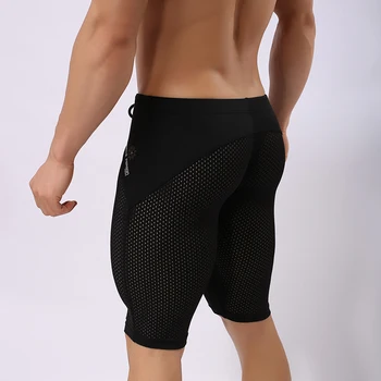 Odważny strój kąpielowy tkaniny mężczyźni planszowe szorty oddychająca siatka, gęste, elastyczne spodenki plażowe mężczyźni spodenki do kolan