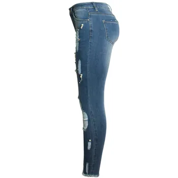 LOGAMI podarte dżinsy chuda kobieta otwór sexy ołówek dżinsy kobiety dorywczo spodnie jeansowe