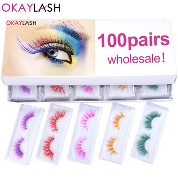 OKAYLASH Wholesale Wispy Fluffy Party Multi color Real Mink Eyes Makeup Halloween Dropship fałszywe kolorowe paski rzęs