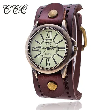 CCQ marki Mężczyźni Kobiety rocznika skóra bydlęca skóra bransoletka zegarek na co dzień luksus mężczyzna kobiet zegarek kwarcowy Relogio Masculino Relojes