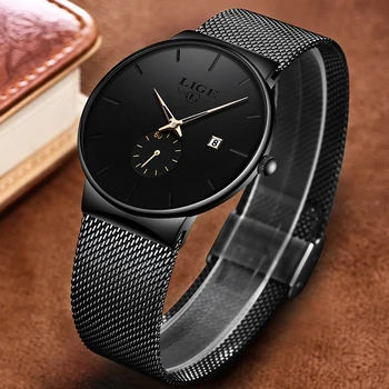 2020 New LIGE Fashion Watch For Men Top Brand Luxury Wodoodporny Date zegarek kwarcowy Slim Mesh sportowy zegarek Relogio Masculino
