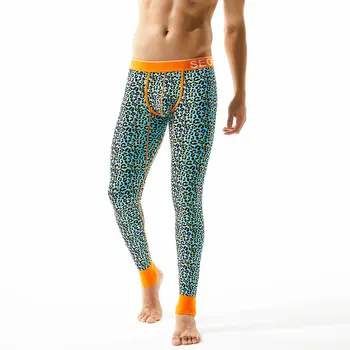 Gorąca zima moda męska sexy Long Johns bawełna dziana leopard print WarmTight jednoosobowy długie legginsy spodnie wysokiej jakości
