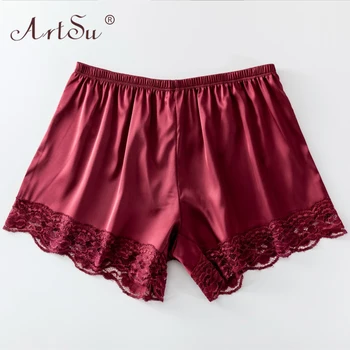 ArtSu 7 Color 2020 New Soft Sexy Lace Silk Shorts Women Plus Size Summer Short Pants Feminino Casual Red Black Pink Leggings