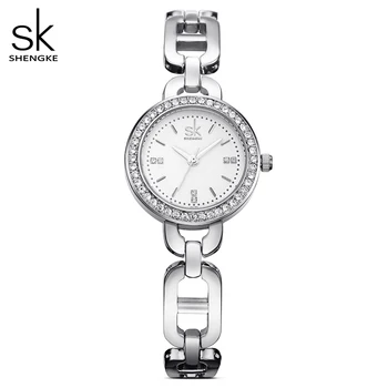 Shengke marka moda damska Wirstwatches Złoty zegarek kwarcowy Kryształ tarcza zegarek damski dziewczyna bransoletka zegarek Reloj Mujer 2020 SK