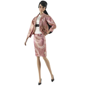 Moda doll odzież zestaw dla lalki Barbie stroje różowy płaszcz, koszula, spódnica, torba Torba na garnitur partii 1/6 lalki akcesoria dla dzieci zabawka
