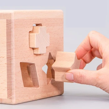 Drewniana Forma Sortownik Skrzynia - Dzieci Geometryczne Bloki Sortowanie I Skojarzona Gra Zabawki Wczesne Formy Trening Poznawczy