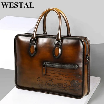 WESTAL męski portfel torba męska torba na laptopa ze skóry naturalnej luksusowe marki desinger biurowa torba na ramię dla mężczyzn porte document bag