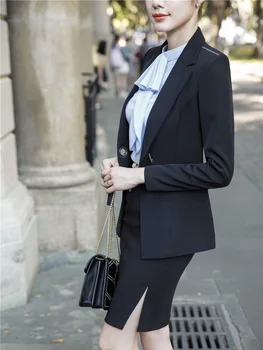 Modne formalne damskie garnitury z блейзером i spódnicy Jesień Zima biurowe panie profesjonalne style OL odzież robocza blezery