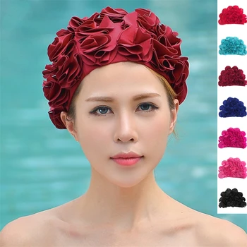 3D Lily Flowers Women Swimming Cap Coloful Sports Swim Pool Beautiful Hat Free Size Women Elastictry Cap Flower Spa Swimming Hat