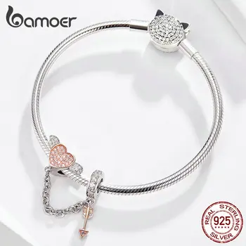 BAMOER 925 srebro próby strzałka Amora serce skrzydło miłość naszyjnik łańcuch dla kobiet wąż zawieszenia bransoletka DIY biżuteria SCC1208