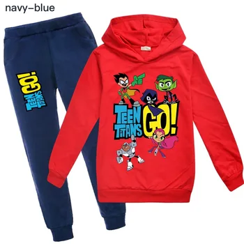 Ropa De Baby Girls Clothing jesienna odzież dla chłopców bawełna Teen Titans Go Kids Boutique Clothing koszula Big Kids spodnie z kapturem kostium