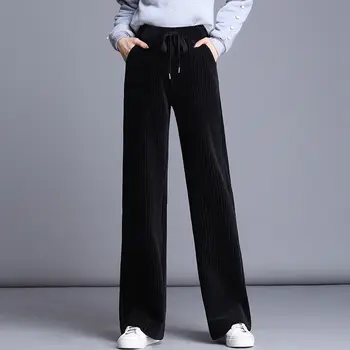 SLLSKY Wiosna aksamitne damskie spodnie elastyczny pas temat spodnie nowy casual kolor regulowane pasy spodnie Damskie