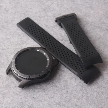 22 mm oryginalny silikonowe paski do zegarków pasek do Samsung Gear S3 Frontier zakrzywiony koniec miękki z klamrą wdrażania czarny 22 mm nowy
