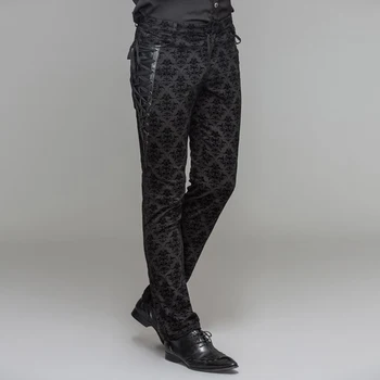 Diabeł moda gotycka mężczyźni sznurowanie casual spodnie steampunk męskie wiosna-jesień czarne długie spodnie szablon długie spodnie