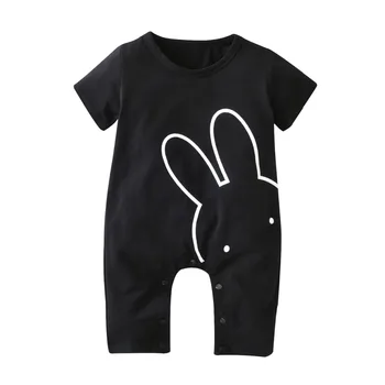 2020 Nowa moda noworodka dziecko kombinezony dla Dzieci czarny krótki rękaw kreskówka Królik kombinezon odzież Dziecięca Baby Boy Girl odzież