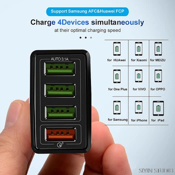 Wysokiej jakości 4 porty USB ładowarka QC/3.0 EU/US telefon podróży ścienne ładowarki szybko dla iphone Huawei Quick Charge Adapter Ipad Tablet
