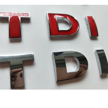 Chromowane czerwone litery T D I TDI modyfikacja logo ikony godło ikona dla Volkswagen Golf Polo MAGOTAN Passat Scirocco