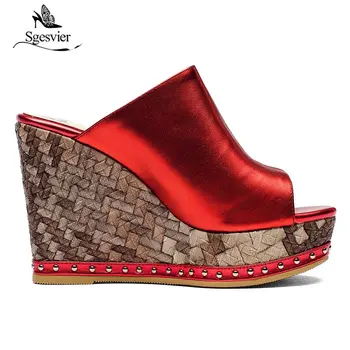 Sgesvier wysokiej jakości buty na platformie moda lato buty Damskie sandały ze skóry naturalnej Spuer obcasy kliny buty gorąca sprzedaż OX434